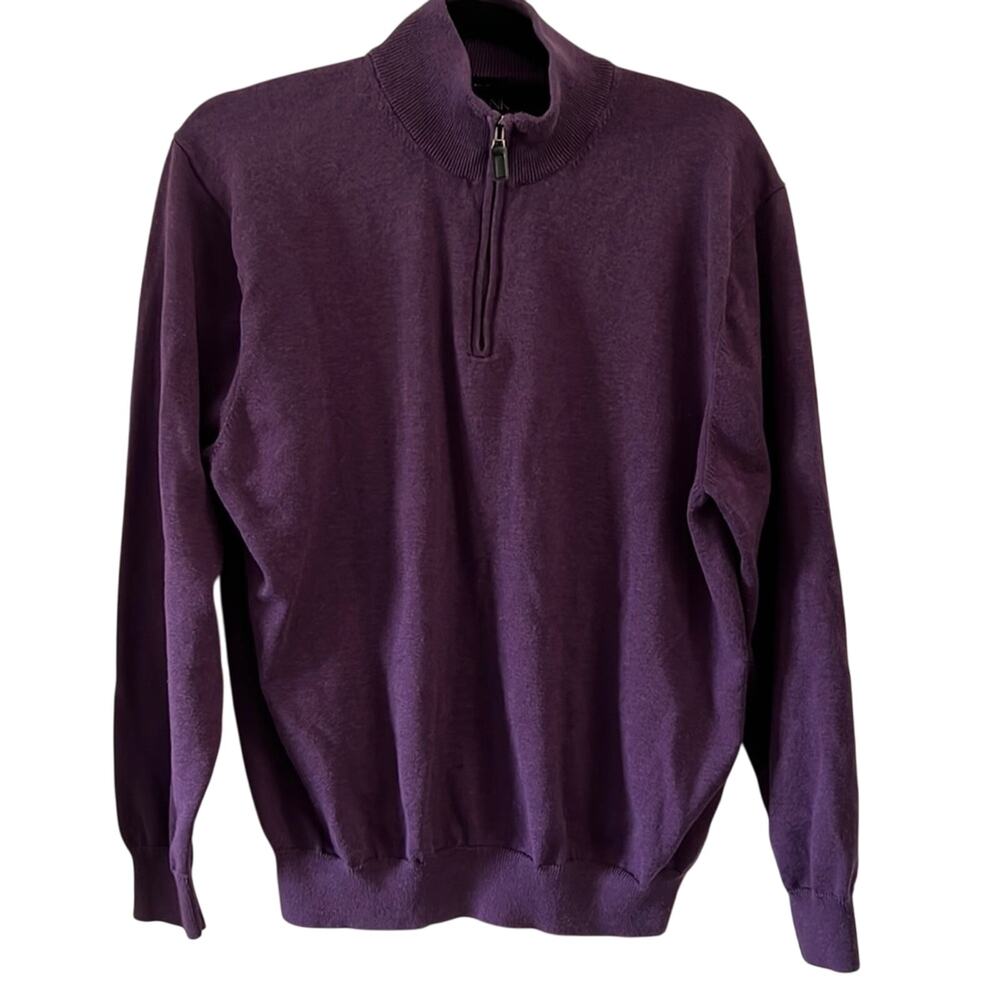 Jos. A. Bank Signature Collection Mens Size L Purple Sweater Pima Cotton 1/4 Zip